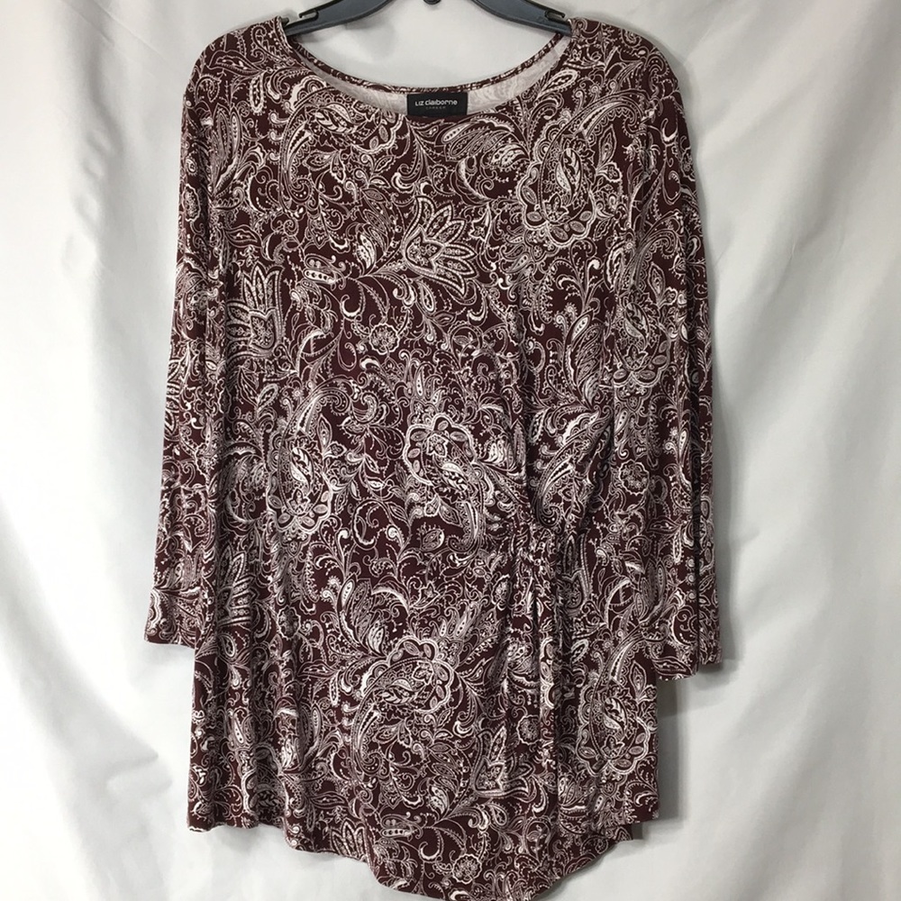 Liz Claiborne Women’s Maroon and White Paisley Blouse Size XL Like-New Condition